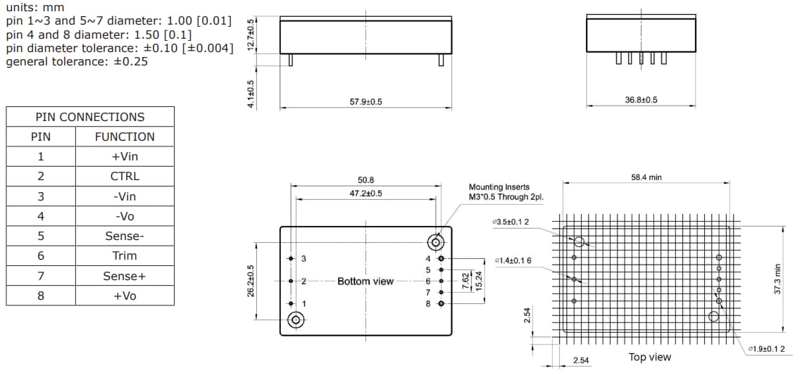 机械图纸 - CUI Inc PRQ150B直流-直流转换器